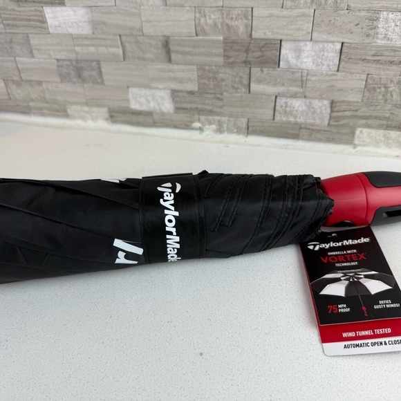 TaylorMade Black Golf Black Umbrella 43" canopy 75 MPH Wind proof Vortex Vent - Picture 5 of 6